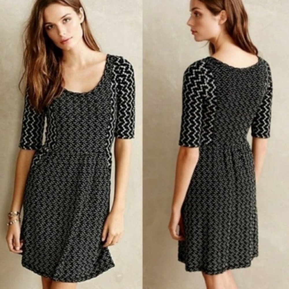 Anthropologie Textured Black Dress Size XS Bohemian Saturday Sunday Scoop Neck